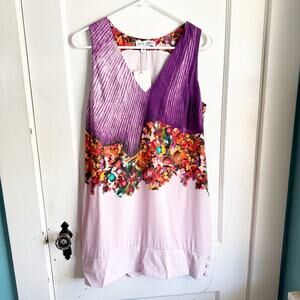 Misha Nonoo x Dustin Yellin 100% Silk Sleeveless Mini Dress Printed Design NWT 4